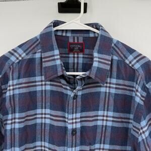 unTUCKit Men's Flannel Barrington Button Down Shirt - Blue/Burgundy - Large